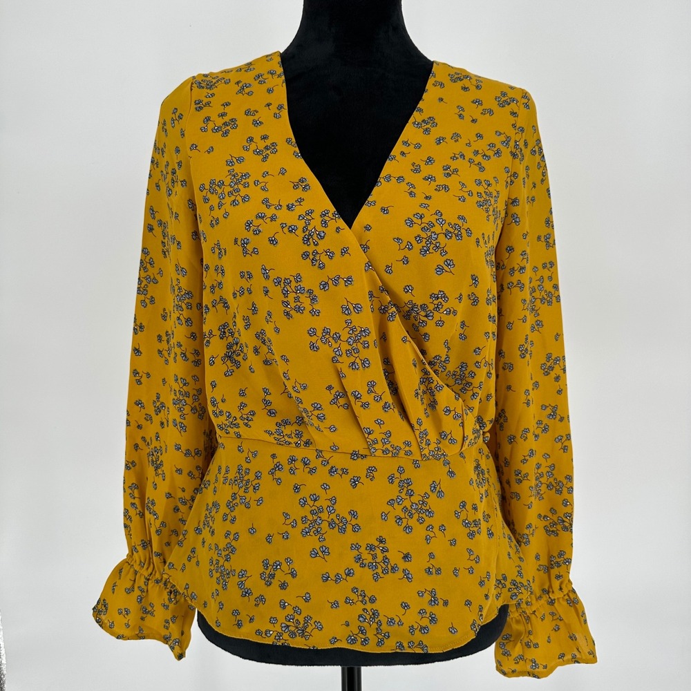 NEW Cupcakes‎ & Cashmere Mustard Joie Tossed Buds Wrap Blouse Harvest Gold Small